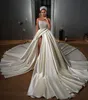 Line Vintage A Dress for bride Sheer jewel pearls satin Wedding Dresses bridal gowns vestidos novia thigh split countries robe de mariage es