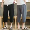 Summer Mens Trousers Cotton Linen Fashion Casual Pants Loose Shorts Straight Streetwear 240415