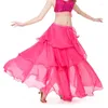 Stage Wear Women Belly Dance Adult Chiffon Layered Skirt Dancing Costume Dress Gypsy Spanish Flamenco Oriental Practice Clothes Solid