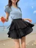 Saia de bolo de renda preta de retalhos de retalhos curtos com altas cintura estilante de bola de bola de bola de altas cintura Kawaii Girls 240416