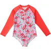 Little Girls Badeanzug Langarm Blumenblumen -Onepiece Badwear Childrens Sonnenschutzstrandkleidung Kinder Mädchen 240416