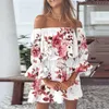 Casual Dresses Boho For Women 2024 Summer Sexy Off Shoulder Floral Print Flare Sleeve Tunic Dress Mini Sundress Vestidos