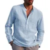 S-5xl Baumwoll-Leinenhemd Langarm Crew Hals Herren Sommer einfache schlichte Bluse Button Down Tops Plus Size 240407