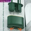 Escova de vaso sanitário silicone sem parede livre multifuncional ferramentas de limpeza de três peças com suporte para o banheiro doméstico conjuntos de acessórios 240416
