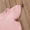 Set di abbigliamento da 1-5 anni per bambini bambina estate vestito estate a coste per maniche per maniche per maniche per maniche per manicotto set da 2 pcs abiti da ragazza