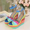 Sandalen Damen Keil Sandalen Bunte Plattform Regenbogenschuhe Bug Hanf