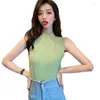 Women's T Shirts Mock Turtle Neck Slim Fit Long Half Sleeveless Shirt Tight Tops Tee