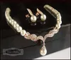 Gold Plated Tear Drop Cream Pearl and Rhinestone Crystal Bridal Necklace and earrings Jewelry Set7857175