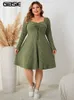 Gibsie plus size sweetheart nack knut front aline Dres fall vintage långärmad ribbad stickad avslappnad vinterklänningar 240411