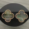 Designer Clover Studs Earring Vintage Four Leaf Clover Charm Stud Earrings Back Mother-of-Pearl Stainless Steel Gold Studs Agate for Women wedding Jewelry gift