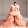 Casual Dresses Chic High Low Evening Party Puffy Tiered Ruffle Prom Gowns Women Back Zipper Sweep Train Formal Custom Made