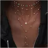 Chokers Vintage Crystal Geometry Star Moon Lock Halsband för kvinnor Boho MTI Level Pendants Halsband smycken gåva 231025 Drop Deliver Dhza2