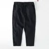 Men's Pants Fall Linen Ankle-Length For Men Natural Skin-Friendly Fabric Thin Breathable Drawstring Zipper Casual Loose Trousers