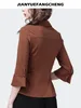 Kadın bluzları Seksi sıska mor örgü gömlek kadın '2024 bahar yaz üstleri uzun kolu germe dip gömlekleri