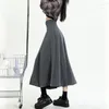 Scherma Skirts Women Style Women Style Women 2024 Spring Summer High Woman Long Woman Korean Grey A-Line Midi