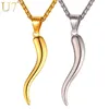 U7 Collier de corne italien Amulette Gold Color Pendants en acier inoxydable Chaîne pour hommes Femmes Gift Bijoux de mode P1029197Y