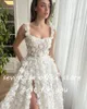 Party Dresses Sevintage White Embroidery Lace Appliques 3D Flower Prom Floral Straps High Side Split A-Line Pleat Ruched Evening Gown