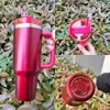 US STOCK Holiday Red Winter Cosmo Pink Quencher H2.0 40oz Tumblers Cups Silicone handle Lid Straw Car mugs Water Bottles GG0419