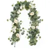 Dekorativa blommor 2st Artificial Rose Vine Garland 5,9 ft blomma hängande korgar växter eukalyptus lämnar krans för bröllopsfest