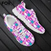 Casual Shoes FORUDESIGNS Cute Cartoon Equipment Pattern Women's Flat Lace-up Ladies Breathable Air Mesh Sneakers