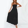 Casual Dresses Beach Eyelet Hollow Out Boho Dress Women Strapless Off Axel Sleeveless A Line Chest Wrap Solid Summer Maxi