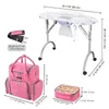 Makeup Train Case Foldable Nail Desk Cosmetology on Wheels with Builtin Dust Collector for Technician Workstation Mobile 240416