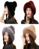 Real Mink Fur Christmas Hats Real Fox Fur Brim Winter Warm Cap For Women 9Colors7363979