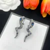 Pendientes de tachuelas de lujo diseñadores de marca Copper Snake Dangle Charm 18K Gold Silver Crystal Rhinestone Ear Drop Stud para mujeres Joya de moda Fiesta de boda Regalo