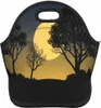 sunset Full Mo With Black Forest Trees Neoprene Lunch Bag Boxs,Durable Thermal Tote Bag Organizer Cooler Bento Bags 75G0#