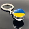 Keychains Fashion Football Flag Time Gem Metal Keychain National Double-Side Glass Ball K4070