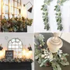 Dekorativa blommor Teal Fall Wreath Artificial Garland med blad som hänger Vines bordslöpare dörröppningar fönster sugkoppar