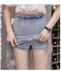 women skirt High waist package hip tassel irregular denim skirt fringed denim short skirt for women 240412