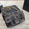 Two-Tone Rhinestone Flower Pattern Women Designer Shoulder Bag Classic Flap Gold Hardware Matelasse Chain Shiny Diamonds Cross Handbag Luxury Dinner Bags 22x13cm