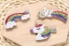 Entiers de nouveaux coups de cheveux de bébé 30pcs étoiles Horse Rainbow Design mignon enfants épingles à cheveux paillettes en feutre de dessin animé Girls Accessoires de cheveux 7605734