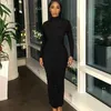 Casual Dresses Sexy Mesh See Through Stacked Ruched Maxi For Women Elegant Night Party Long Sleeve Slim Fit Bodycon Dress Clubwear
