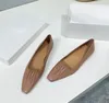 Casual Shoes Comfortable Soft Sheepskin Flats Women Pleated Design Shallow Mouth Loafers Small Square Toe Mules Autumn Spring