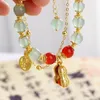 Charm Bracelets Bracelet Peanut Pendant Gold Color Chain Imitation Jade Unisex Apparel Accessories Korean Style