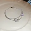 Linkarmbanden Purple Crystal Butterfly Zirkoon Bracelet Korea Luxe mode STRICESTONE STALEN STALLEN Veelzijdige geavanceerde handwerk