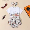 Rompers Cadılar Bayramı 0-2y Bebek Bebek Tulum Kıyafetleri Kabak Hayalet Baskı Kısa Kollu Romper + Shorts + Bow Head Band 3pcs Giysiler Setleri L410