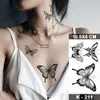 Wasserdichte temporäre Tattoo Aufkleber schwarzer Schmetterling Rosenübertragung Tatoo Frauen sexy Hals Hand Brust Körper Kunst gefälschte Tattoos 240408