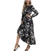 Robes décontractées de base Femmes Spring Long Robe Floral Print Crew Neck mandeve A-Line Fashion High Wistr Holiday Drop Livilor Apparel Wom Dheww