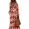 Casual Dresses Lady Oversized Dress Vintage V Neck Maxi With Color Matching Print Pullover Design For Women A-line Fall