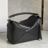 loeweee loewew bag Loeweely Upgraded new black embossed original calf leather puzzle geometric bag soft men and women