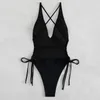 Kvinnors badkläder Sexig plunging One Piece Swimsuit Lace Up 2024 Solid Swimming For Women High Cut Monokini Beachwear