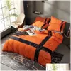 Bedding Sets Printed Cotton Four-Piece Set Orange Quilt Er Sheet Pillowcase H200X230Cm Drop Delivery Home Garden Textiles Supplies Otwtt