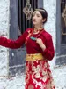 Abbigliamento etnico camicia da donna tibetana rossa fodera del fondo e autunno