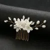 Coiffes Rigiane perle en céramique fleur cheveux peigne femme metal Barrette avec pour princesse fête des accessoires