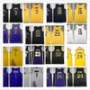 Zszyta koszykówka mężczyzn LeBron 23 James Jerseys Bryant Anthony 3 Davis d'Angelo 1 Russell Austin 15 Reaves Team City Black Purple Yellow 100% Haft Szybki Wyślij