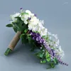 Decorative Flowers European Wedding Water Drop Style Bridal Bouquet Artificial White Purple Flower Lavender Waterfalls Holding With Green