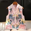 Kadın yelek pembe çiçek boncuk nakış şık kolsuz ceket yeleği Kore moda tek göğüslü ceketler kadınlar için ceket 2024